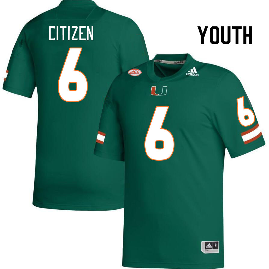 Youth #6 TreVonte Citizen Miami Hurricanes College Football Jerseys Stitched-Green